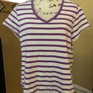 😎☀️Faded Glory XXL Purple/White Striped V-Neck Top